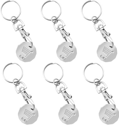 6pk Trolley Coin Keyring - Shopping Trolley Tokens for Supermarket Carts - Durable New Pound Coin Keyrings for Easy Access