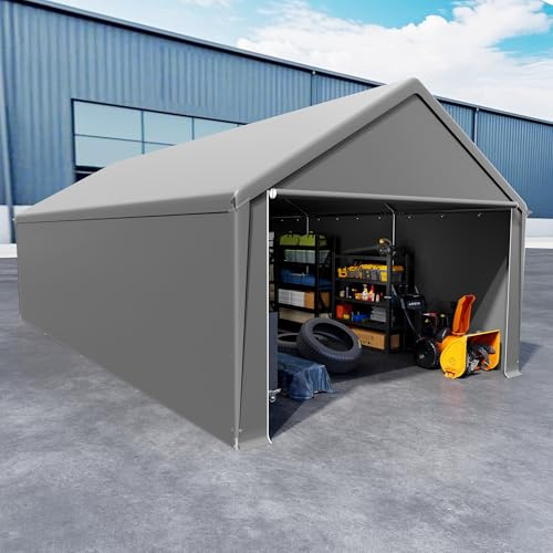 UISEBRT Tenda da magazzino, 4 x 8 m, impermeabile, con robusto telone in PE e telaio in acciaio, ideale come garage per attrezzi, attrezzi da giardino, pallet (grigio)