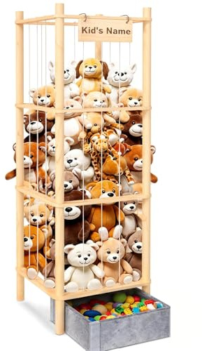 WORLDMX Stuffed Animal Storage with Toys Tray, 57In Large Wooden Stuffy Plushies Storage Holder Extra Large Capacity Stuffed Animals Zoo Organizer for Toddler Rooms, Playrooms & Bedrooms