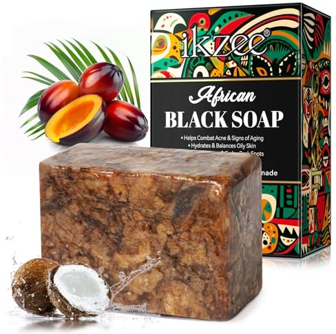 P-Beauty Savon noir africain, végétalien, avec beurre de karité, huile de coco et de palmiste - Savon pour le visage, le corps, les cheveux, naturel - Contre les boutons, l'acné, les points noirs, les
