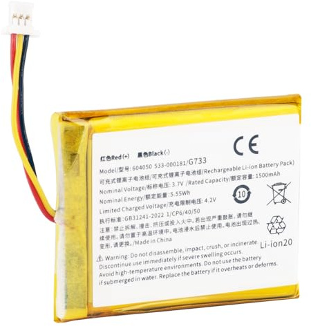 CHUNCAIL Batteria agli ioni di litio da 3,7 V 1500 mAh per Logitech G733, batteria di ricambio per cuffie da gioco wireless G733, modello 533-000181