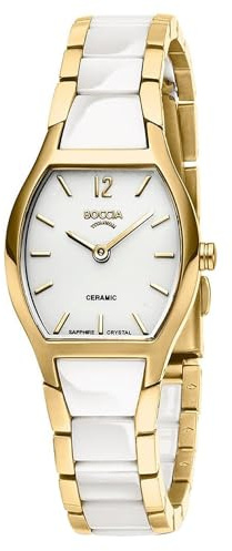 Boccia Damenuhr Titan Goldfarben/Keramik Weiß 3361-03