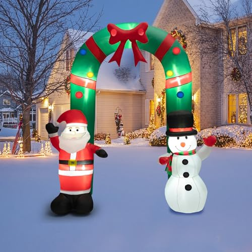 SOARS Decorazioni Natalizie, Arco Gonfiabile Natalizio con Babbo Natale & Pupazo di Neve 245 CM, 7 Luce LED, Soffiatore Incorporato, Addobbi Natalizi per Esterno Interno per Casa, Giardino, Cortile