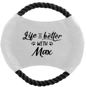 DEREGALOOS Frisbee Perro Personalizado con Nombre o Foto. Disco Volador de Cuerda Resistente para Mascotas. Juguete Interactivo en 3 Colores. Regalo Original para Dueños (Blanco - Frase)