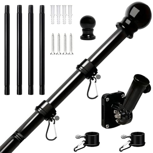 LengSuaa Union Jack Flag with Pole, 6 FT Flagpole, Wall Mounted Flagpole Kit with Stainless Steel Mounting Bracket, Adjustable Flagpole for Outdoor Fence, Garden, Yard (Flagpole + Mounting Bracket)