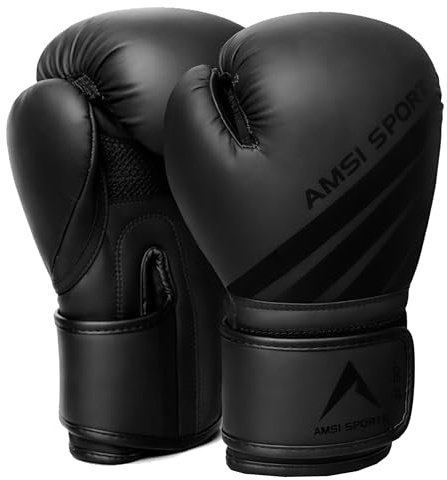 AMSI SPORTS Kids Black Boxing Gloves 6 OZ Punch Bag MMA Muay Thai Boy Martial Arts Kick Boxing Sparring Training Fighting PU Leather