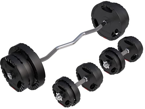 GORILLA SPORTS® - Juego de pesas curl SZ de plástico con agarres (70kg)
