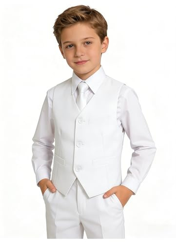 YuanLu Boys' Suits Baptism Outfit White Slim Fit Tuxedo Kids Suit Size 10