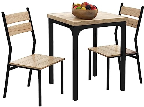 HOMCOM Ensemble Table et Chaises pour 2 Personnes, Bois de Chêne Clair
