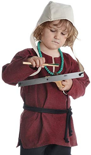 HEMAD Tunica Medievale per Bambini - Puro Cotone – L/XL Rosso