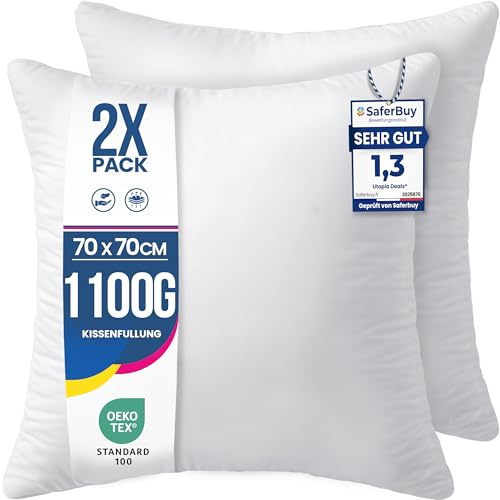 Utopia Bedding 2er Set Kissenfüllung 70 x 70 cm, Innenkissen Füllkissen Kopfkissen Sofakissen (Weiß)