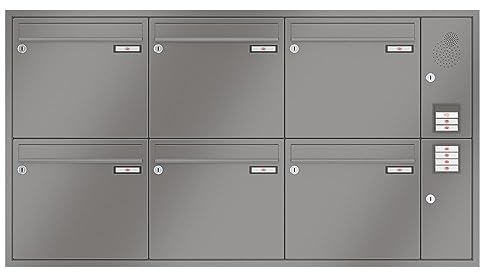 RENZ/Eckrahmen / 6er Unterputz-Briefkastenanlage Einbau-Briefkasten mit Sprechfeld/RAL-Farbe 9007 Volumen 12 L/Dein-Briefkasten.de