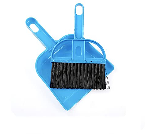 Mini-Kehrschaufel-Set, tragbare Kunststoffbürste, Reinigungs-Kehrschaufel für die Käfigreinigung von Tieren, Meerschweinchen, Kaninchen, Hamstern, Reptilien (Blau)