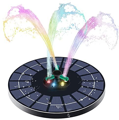 Fontaine Solaire Exterieure de Jardin, Pompe Bassin Exterieur Solaire, Fontaine Solaire Extérieur, Pompe Solaire Bassin Exterieur, Pompe Air Aquarium Piscine avec Batterie & Buse Rotative & Lumière 4W