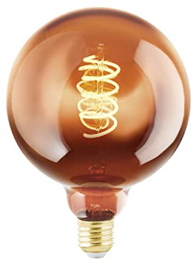 Eglo Lampe LED E27 dimmable, filament vintage spirale, ampoule Edison, globe éclairage rétro, 4 watts, 30 lumens, blanc chaud, verre cuivré, 2000 Kelvin, G125, Ø 12,5 cm