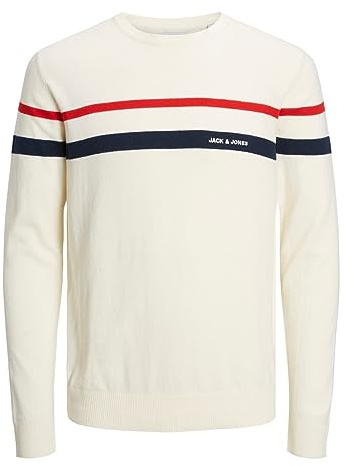 Jack & Jones Jjemil Maglia a Righe Girocollo Maglione Lavorato, Cloud Dancer, M Uomo