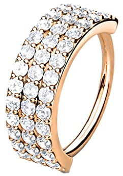 Tata Gisèle Piercing a cerchio, per orecchie, cartilagine, a cerchio, a forma di creolo, triplo intarsiato di zirconi chiari, anello pieghevole