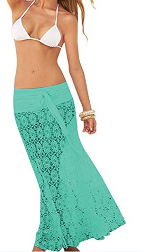 JFAN Copricostume Donna Mare Abito di Pizzo Halterneck Gonna a Ragazza Bikini Cover Up Pareo 2 Modi di Indossare,Taglia Unica Verde