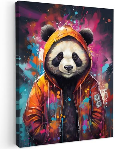 MuchoWow© Impression sur Toile Photo Peinture 60x80 cm Tableau Decoration Murale Chambre Salon Maison Deco Cuisine Panda - Manteau - Graffiti - Orange