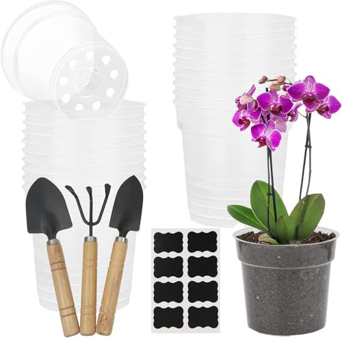 Yuaaoh Vaso Trasparente per Orchidea 20 Pezzi - Set Giardinaggio con Vasi di Plastica per Fiori, Erbe e Piante Grasse - Piccolo Vaso con Fori Drenaggio