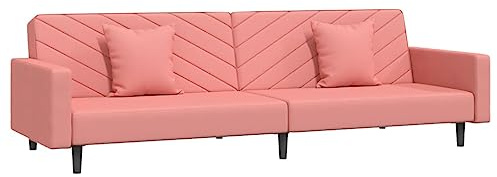 vidaXL Schlafsofa 2-Sitzer, Sofa mit 2 Kissen, Schlafcouch für Wohnzimmer Heimkino Büro, Couch Sofabett Tagesbett Gästebett, Rosa Samt