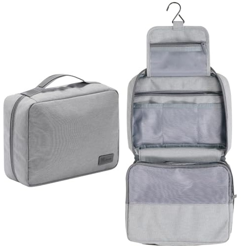 Groß Kulturbeutel Damen & Herren - Gross Kulturtasche Zum Aufhängen, Kosmetiktasche - Waschtasche für Frauen & Mädchen-Grey