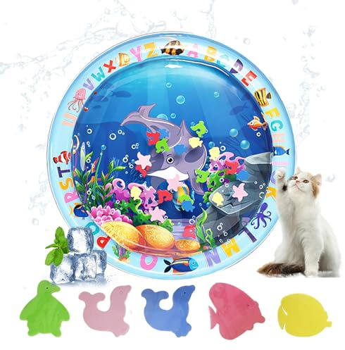 BSITSSS Tapis Eau Chat, Tapis Jeu Chat Gonflable, Tapis Eveil Eau Chat Épaissi, Tapis de Jeu Chat sur Le Thème de L'océan, Tapis de Jeu pour Chat pour L'été, Tapis de Jeu D’Eau pour Chat pour Animaux