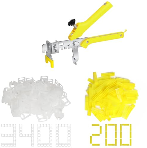 Storystore Sistema de nivelación de azulejos con alicates para azulejos, 3400 clips espaciadores de azulejos y 200 cuñas reutilizables, kit de herramientas de instalación de azulejos (espaciadores de