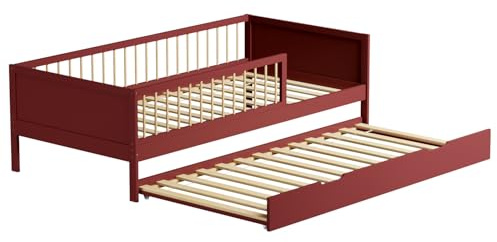 Happy Garden Letto a Scomparsa Adam in Legno di Terracotta, Letto aggiuntivo con Rete a doghe, riponibile sotto la Base Principale