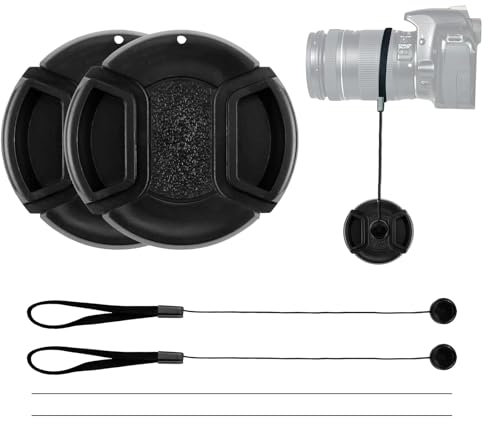 2PCS Lens Cap Lens Cover con Protector Elástico, Compatible con Nikon D3000 D3100 D3200 D3300 D5000 D5100 D5800 D5300 D5500 (55MM)