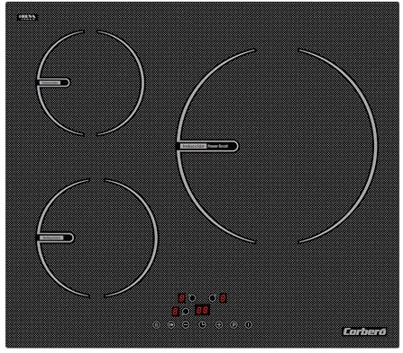 Corberó - Placa Inducción 3 Zonas | CCIG3BL604 | 6000W | Función Pause y Keep Warm | Touch Control | 1 Booster | Temporizador | Desconexión y Bloqueo de Seguridad | Negro | Vidrio Templado