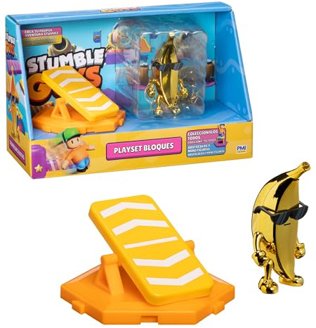 Bizak Stumble Guys Playset con Figura Articulada de 7,5 cm, Recrea Escenas del Videojuego, Mr. Banana con Trampolín, Niños y Niñas +8 Años, (64119201)