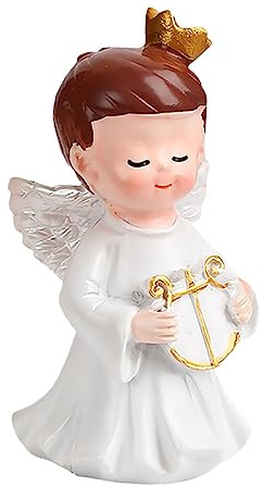 Veemoon Figurine d'ange en Résine pour Baptême - Décoration De Gâteau Élégante avec Cure-Dents Idéale pour Noël Et Fêtes Objet De Collection pour Maison De Poupée Et Table à