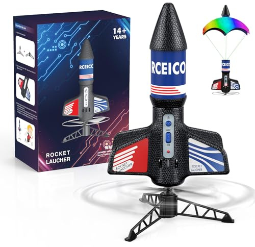 PDBEST Rocket Launcher for Kids with Parachute, Flight Altitude 200 Feet, Ultra-high Motorized Air Rocket Launch for Ages 8 to14 Birthday Gift for Kid Girl and Boys Blue