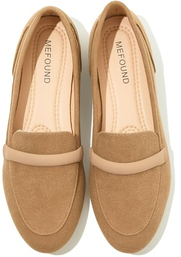 MEFOUND Women's Flats Shoes Ballet Flats Fashion Round Toe Comfortable Flats Dressy Slip on Loafers for Women (Khaki,US10)