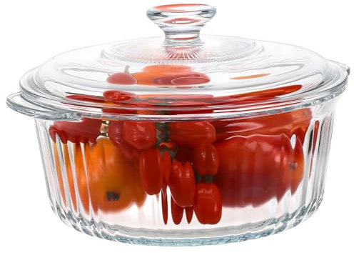 POPETPOP Cooking Pot Round Glass Casserole Deep Baking Dish Glass Casserole Dish Lid Cookware Set
