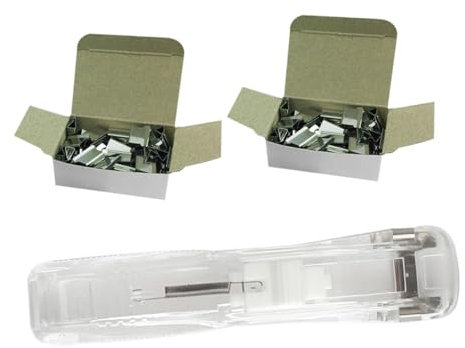 OHPHCALL Seamless Paper Clip Dispenser Stapler Set 100pcs Refill Clips Document Clipper Binding Tool for Office and Student Use Random Color