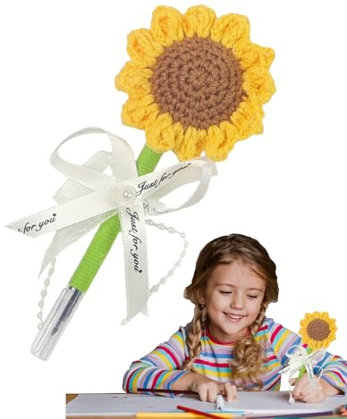 Pennor med blommor på toppen | Virkad dekorativa pennor | Stickade virkade handgjorda skrivverktyg tillbehör för kontor fest gäst barn lärare arbete kvinnor flickor bröllop