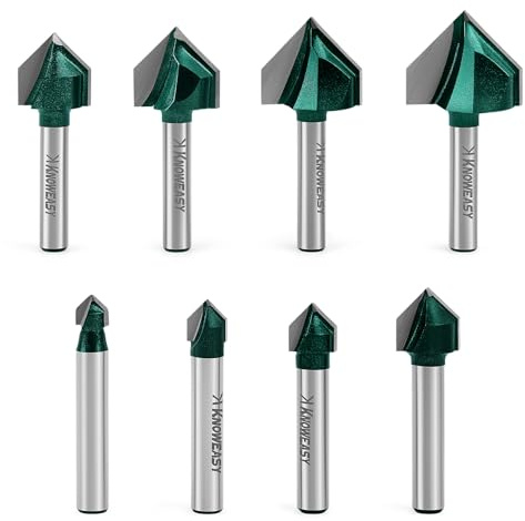 Knoweasy 8-Piece V-Groove Router Bit Set for Woodworking, Carbide Cutters