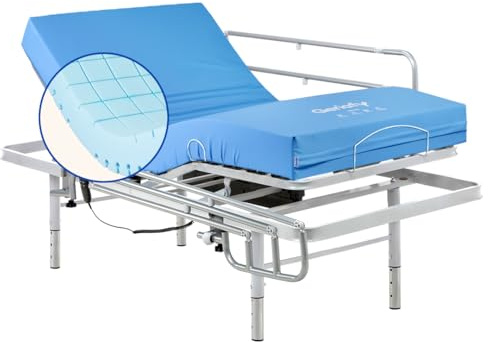Geriafy - Letto Elettrico Regolabile in Altezza con Materasso Origin HR | Rete a 4 Sezioni | Design a Griglia e Fodera Impermeabile (90x190 cm, Sponde letto)