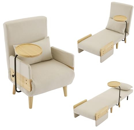 Kebnor Diseño moderno: Sillón convertible 3 en 1 con función de sueño, con bandeja de madera, sillón plegable acolchado, asiento acolchado, sillón lounge individual, adecuado para salón, dormitorio