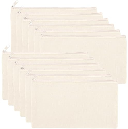 ZHOUHON Blankt tyg pennfodral 12 stycken, canvas sminkväska för målning, tomma tygpåsar, resesminkväska, liten förvaringsväska 21 x 12 cm, Beige, Flerfärgad