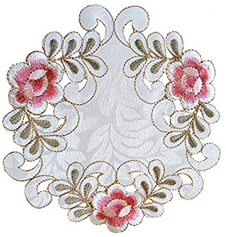 EQLEF Round Doilies 4 Pcs of Embroidered Placemats Floral Cutwork Lace Vase Pads 9.8*9.8