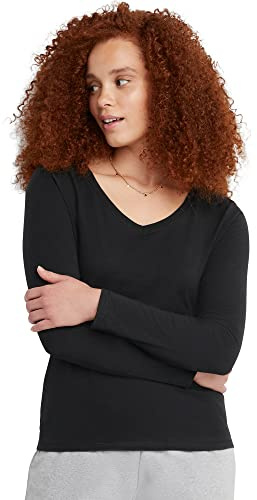 Hanes Women's Originals Long Sleeve Cotton V-Neck T-Shirt, Lightweight V-Neck Tee, Modern Fit