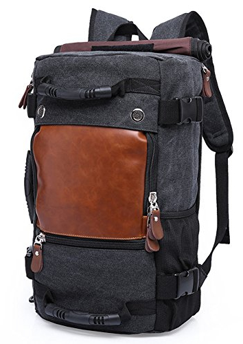 DRF Canvas Rucksack Wandern Vintage Trekkingrucksack Backpack für Reise #BG-238 (Schwarz)