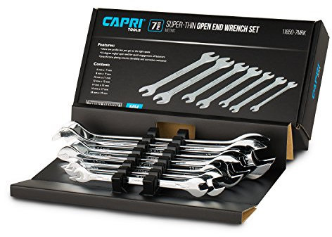Capri Tools Super-Thin Open End Wrench Set, Metric, 6 to 19 mm, 7-Piece (11850-7MRK)