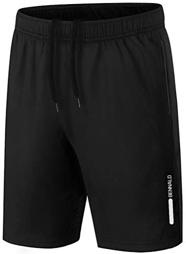 BENNALD Sportshorts för män, sportshorts för män, korta joggingbyxor, snabbtorkande sportshorts, med ficka, sportshorts, utomhus, sommar, svarta, korta löparbyxor med ficka