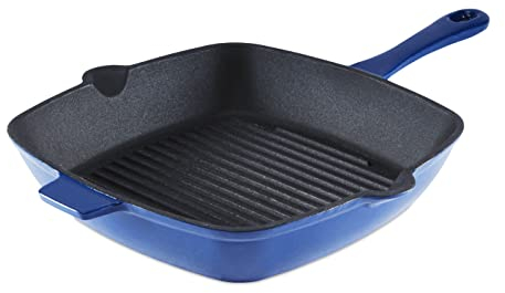 Barbary & Oak BO800256BLU - Bistecchiera in ghisa con interno smaltato resistente, 26 cm, colore blu Limoges