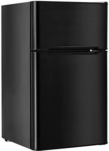 RLEAX4LIFE Frigo Réfrigérateur Rétro 90L Double Porte, Congélateur 27L, Refroidissement 0℃ à 10℃, Température de Congélateur -15℃, Bac Légumes, Compartiment Bouteilles (90L, Noir)