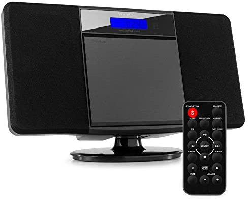 Audizio Nimes Home Sistema estéreo HiFi con Bluetooth, Reproductor de CD, MP3 USB, sintonizador de Radio FM, Incluye Mando a Distancia, X-Bass, Conexion de Auriculares - Negro